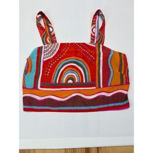 Rose + Olive Cropped Abstract Rainbow Geometric Tank – Smocked Back, NWT, Small